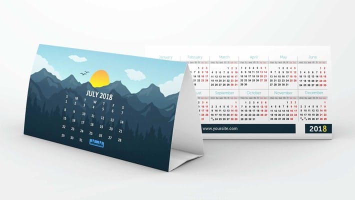 Free 2 Side Desk Calender Design Mockup