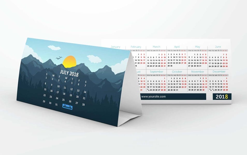 Free 2 Side Desk Calender Design Mockup