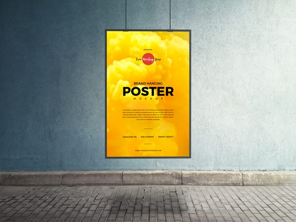 Free Brand Hanging PSD Poster Mockup Design