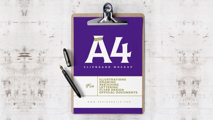 Free Clipboard A4 Size Paper Flyer Mockup PSD