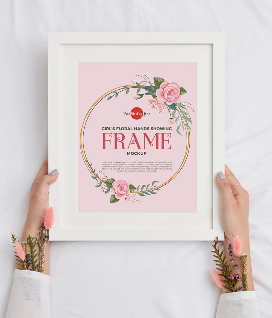 Free Girl’s Floral Hands Showing Frame Mockup
