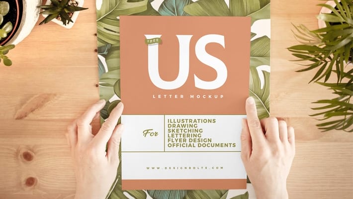Free Hand Holding White US Letter Paper Mockup PSD