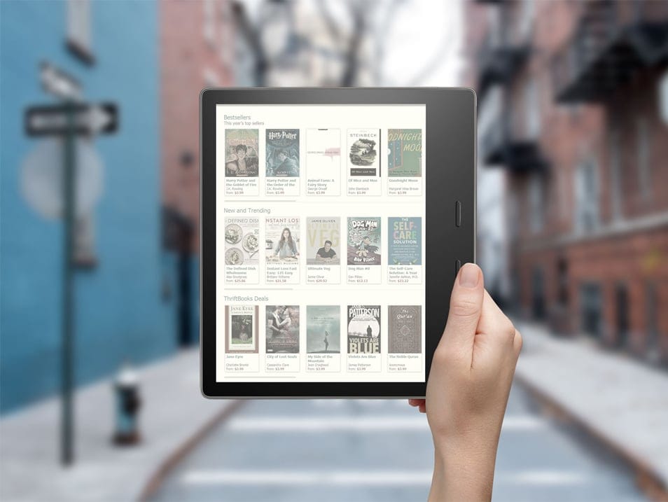 Free Kindle Oasis In Hand Mockup PSD