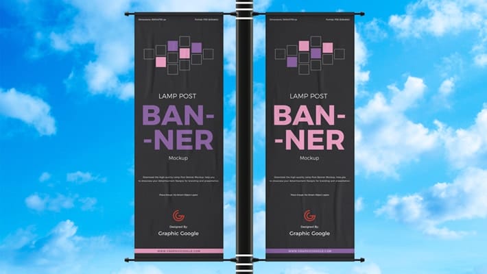 Free Outdoor Advertisement Lamp Post Banner Mockup