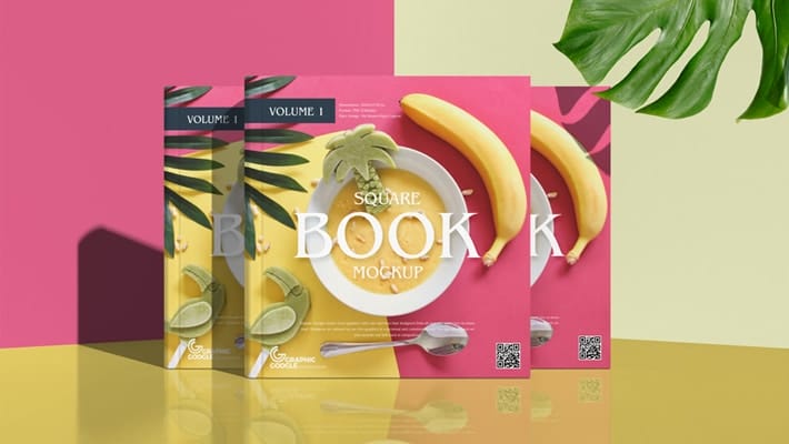 Free PSD Square Book Mockup For Title Branding