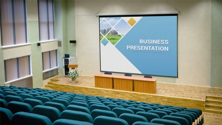 Free Presentation Hall Projector Screen Mockup PSD