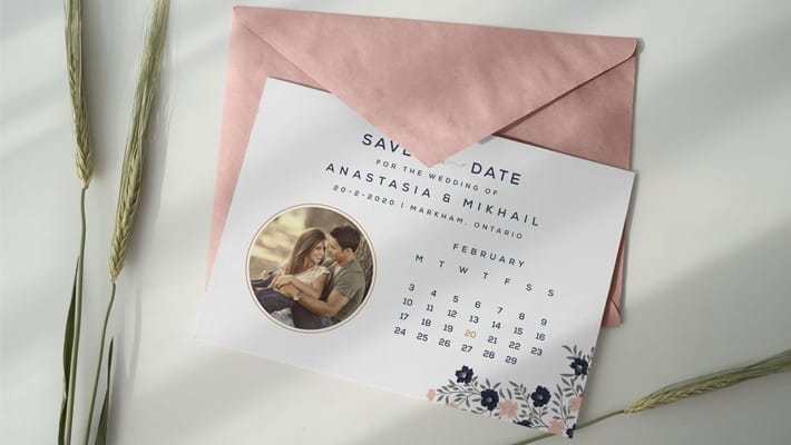 Free Save the Date Postcard Design Template & Envelope Mockup PSD