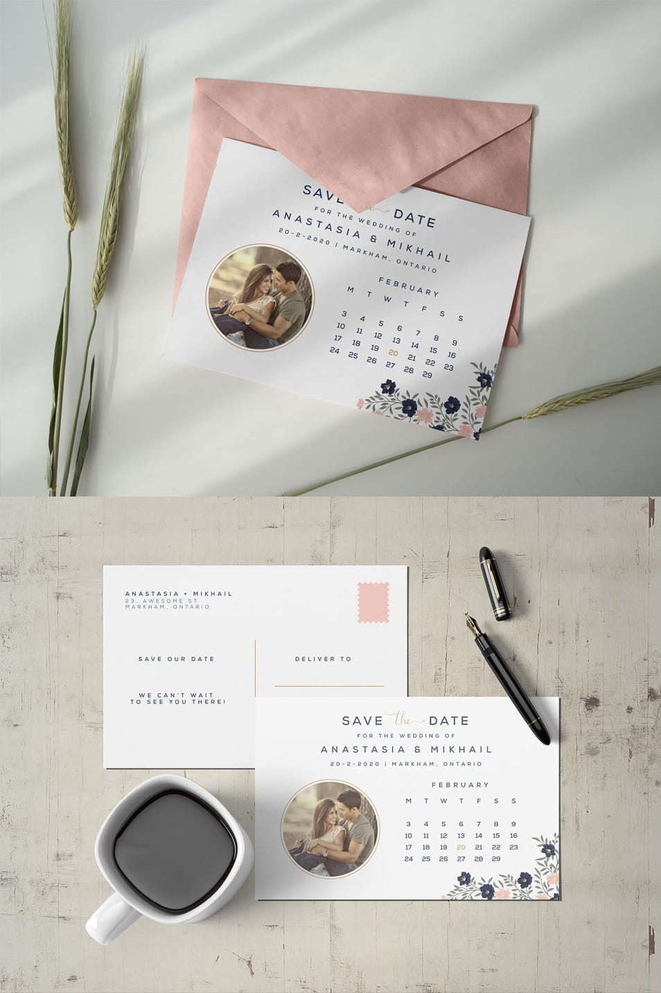 Free Save the Date Postcard Design Template & Envelope Mockup PSD