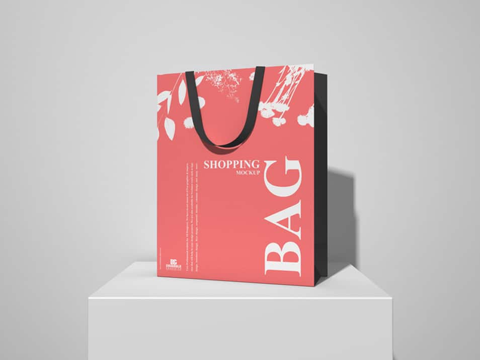 Free Shopping Bag on White Podium Mockup