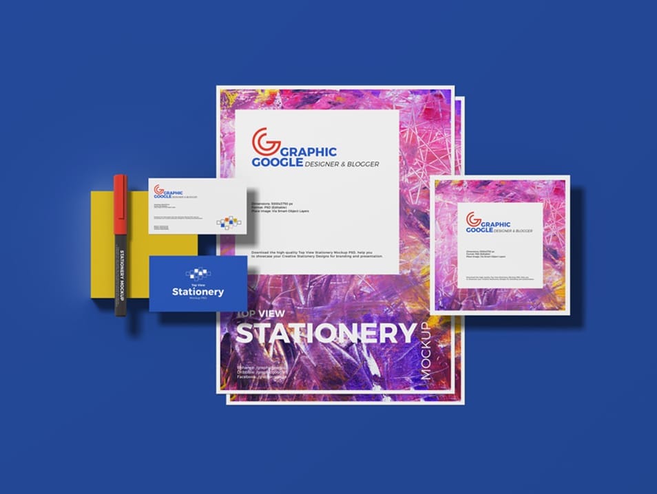 Free Top View Stationery Mockup PSD