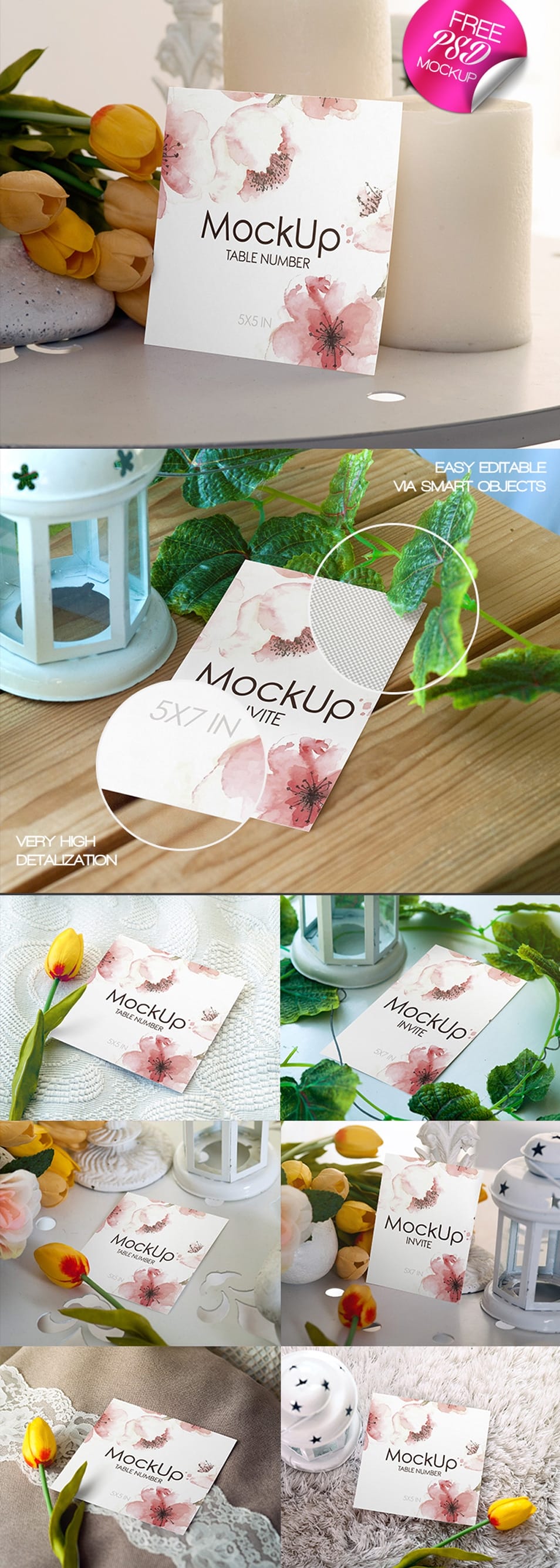 Free Wedding Invitation and Card Mockups Set