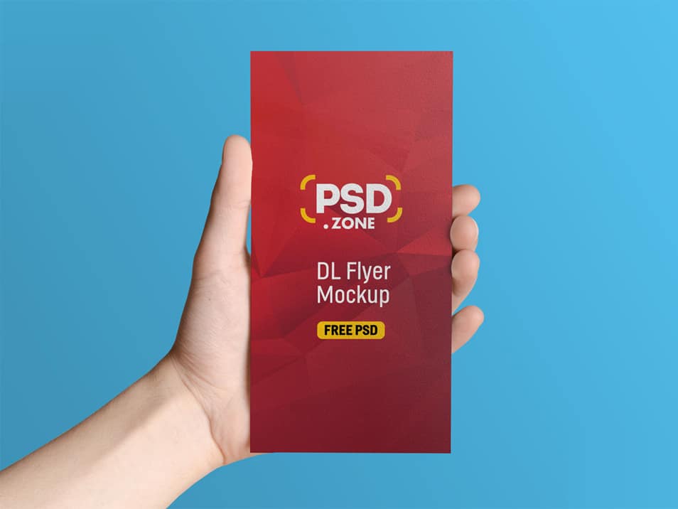 Hand holding DL Size Flyer Mockup