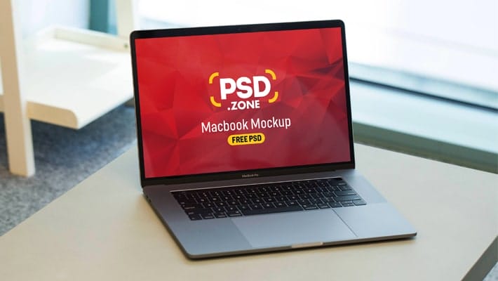 MacBook Pro on Wooden Desk Mockup