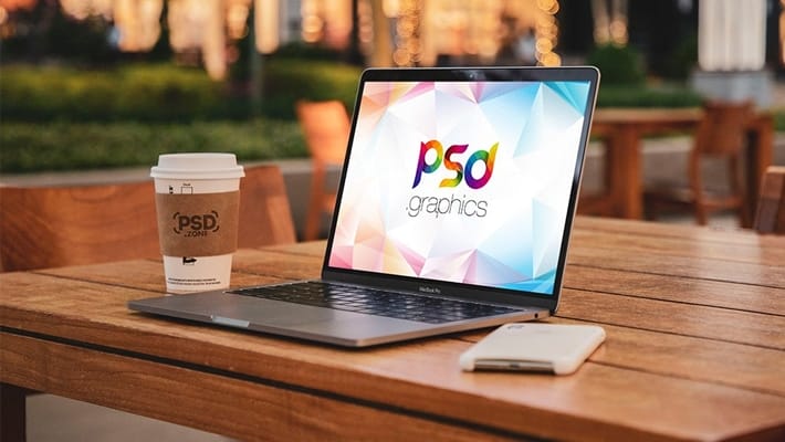 Macbook Pro with Coffee Cup Mockup