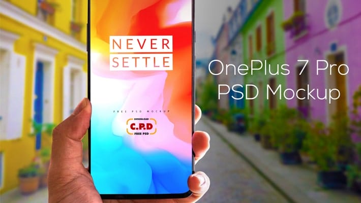 Oneplus 7 pro In Hand Mockup PSD Template