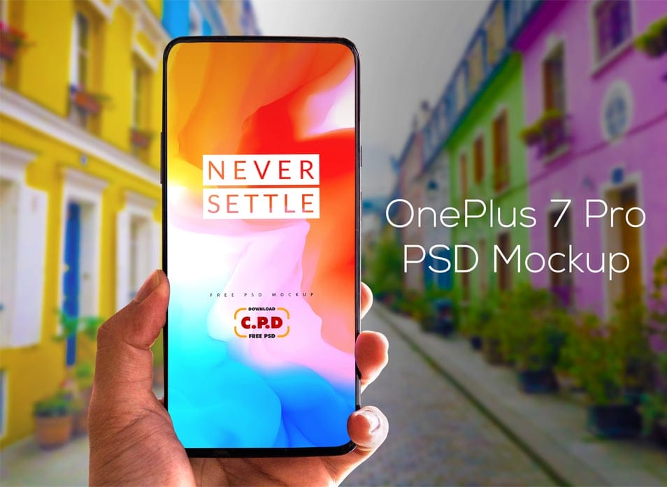 Oneplus 7 pro In Hand Mockup PSD Template