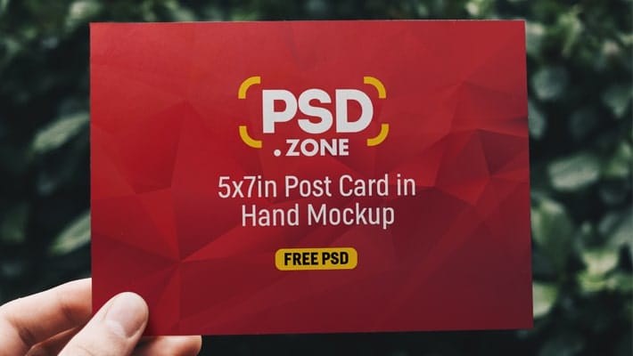 Post Card in Hand Mockup PSD