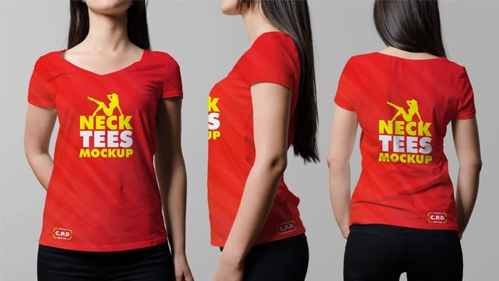 V-Neck Female T-Shirt Mockup Free PSD
