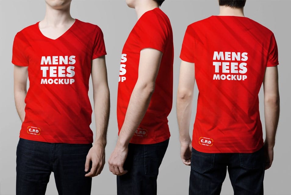 V-Neck Male T-Shirt Mockup Free PSD