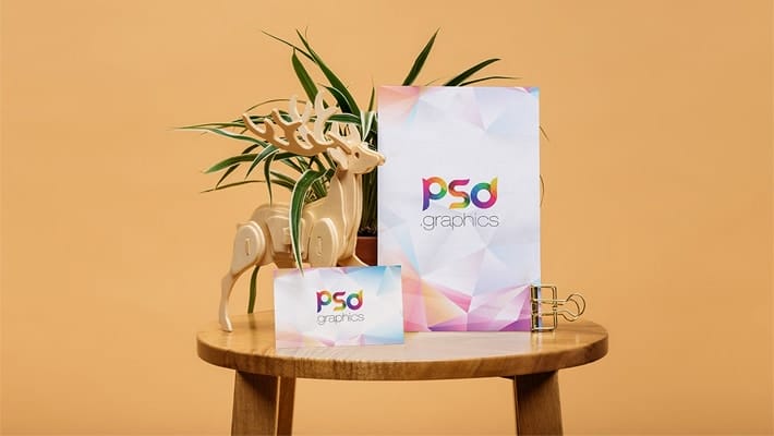 A4 Size Paper and Business Card Mockup