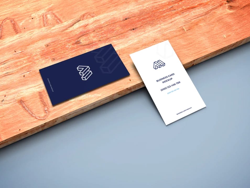 Business Cards on Wooden Plank Mockup