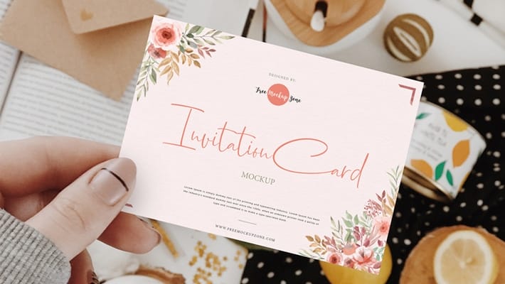 Free Girl Showing Invitation Card Mockup