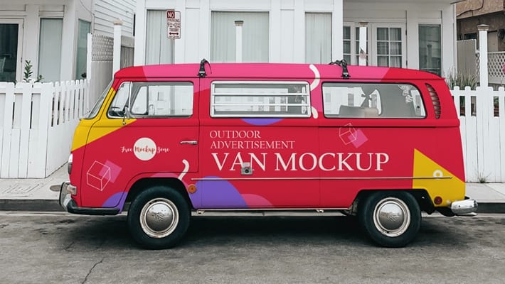 Free Outdoor Advertisement Van Mockup
