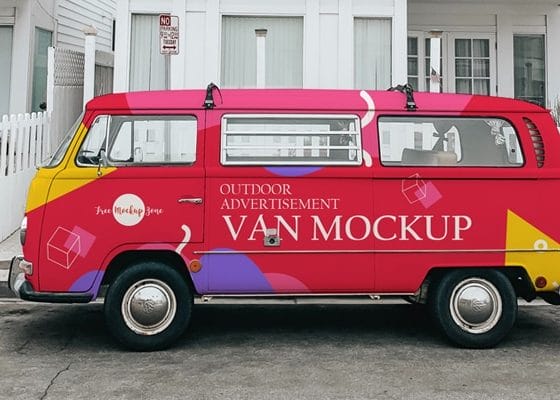 Free Outdoor Advertisement Van Mockup