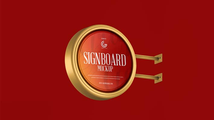 Free Round Metallic Signboard Mockup
