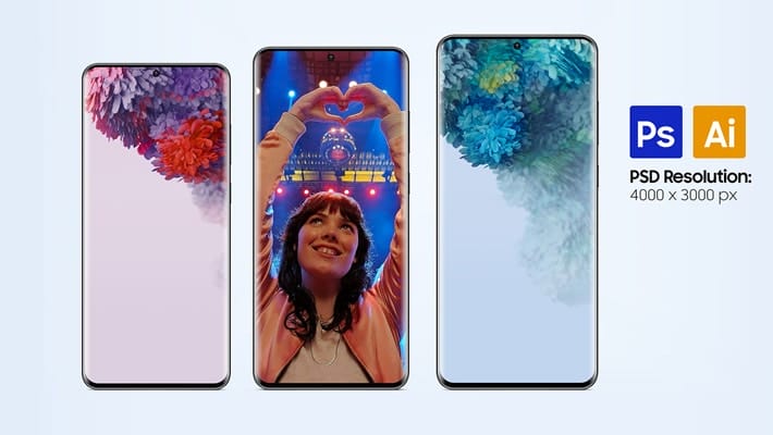 Free Samsung Galaxy S20 | S20+ | S20 Ultra 5G LTE Mockup PSD