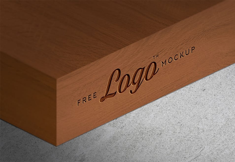 Free Wooden Engraved Logo Mockup PSD