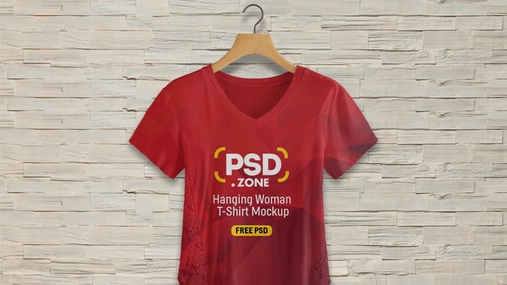 Hanging Woman T-shirt Mockup PSD