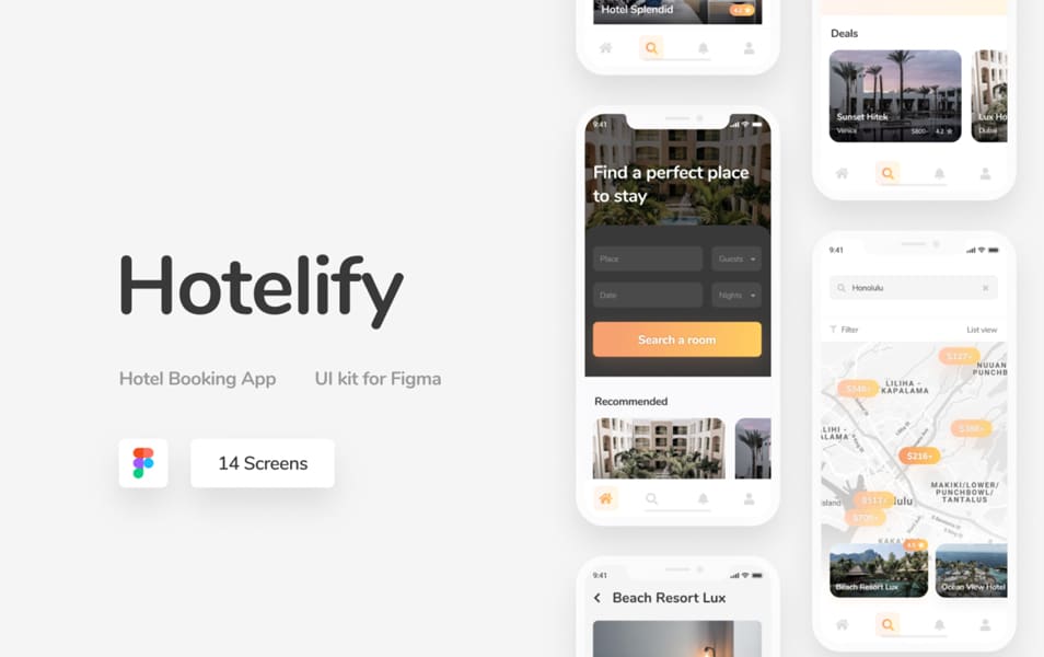 Hotelify Free iOS mobile kit for Figma