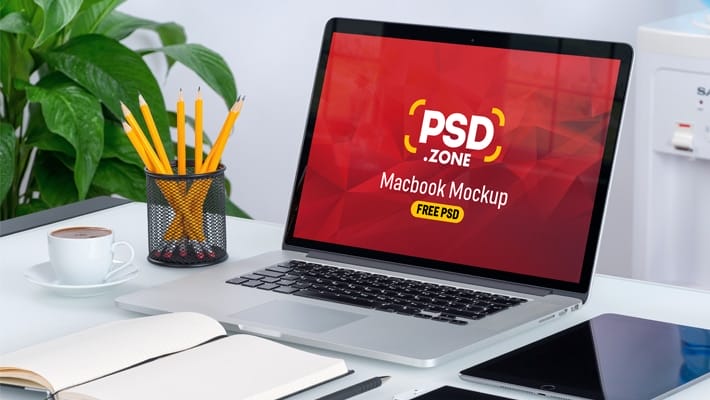 Macbook on Desk Mockup PSD