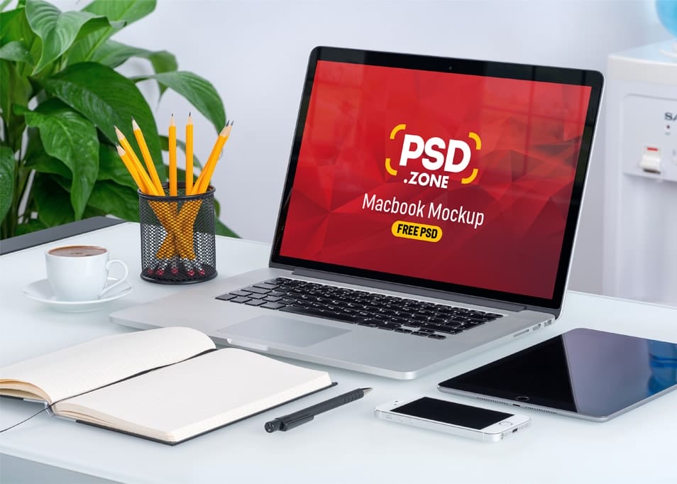 Macbook on Desk Mockup PSD
