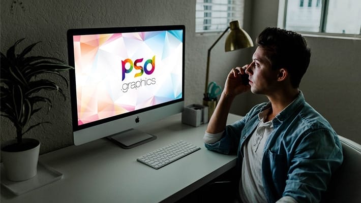 Man Working on iMac Mockup