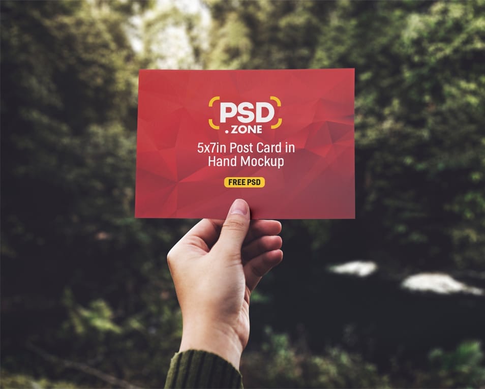 PSD Hand Holding Postcard Mockup