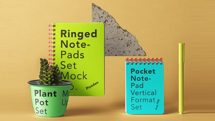 Ringed PSD Notepad Set Mockup