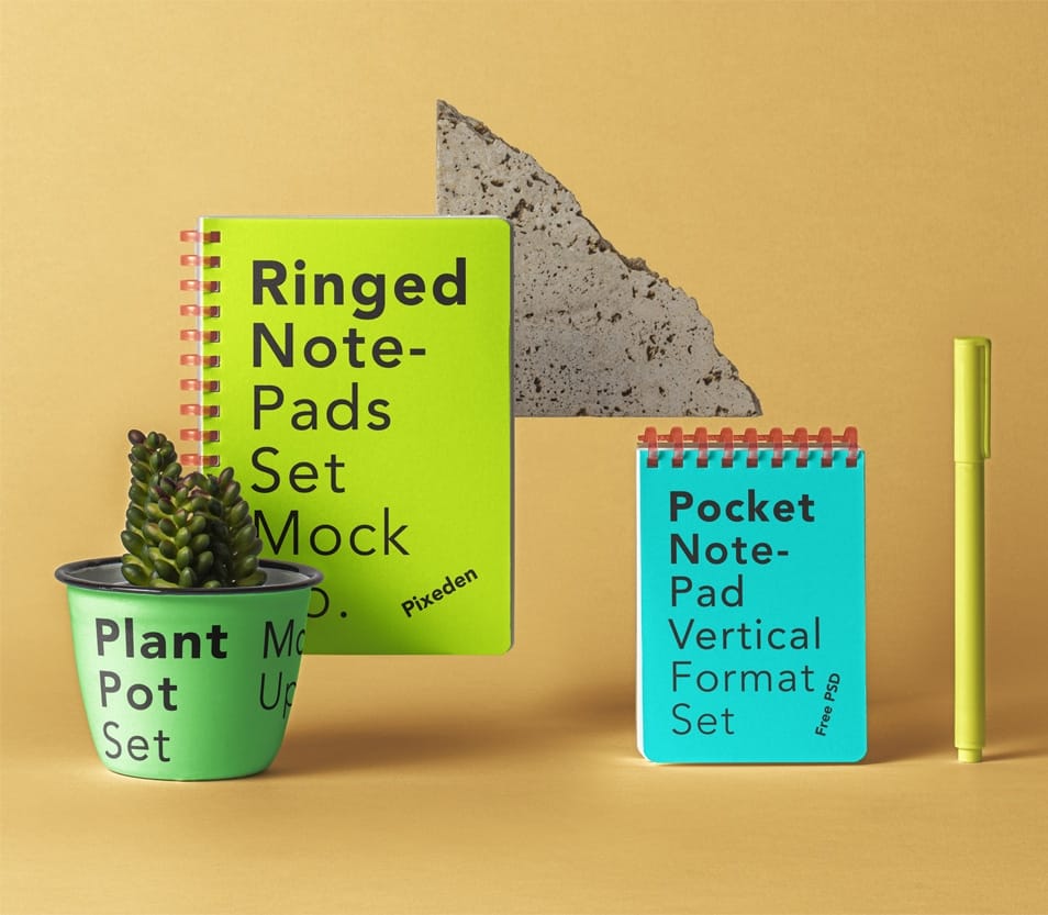 Ringed PSD Notepad Set Mockup