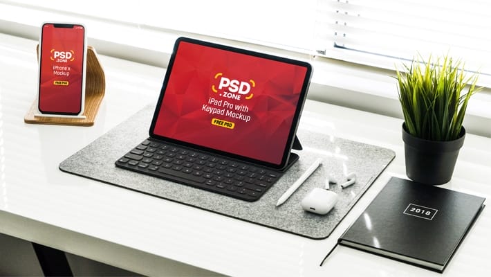 iPad Pro with iPhone X Mockup PSD