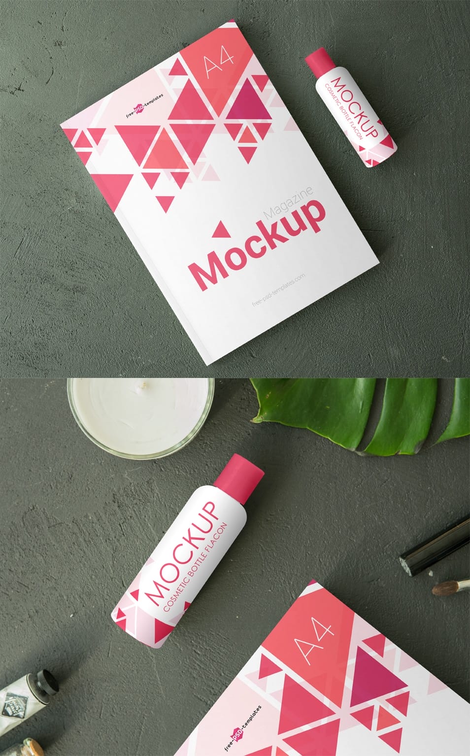 2 Free Cosmetic Bottle Flacon Mock-ups in PSD