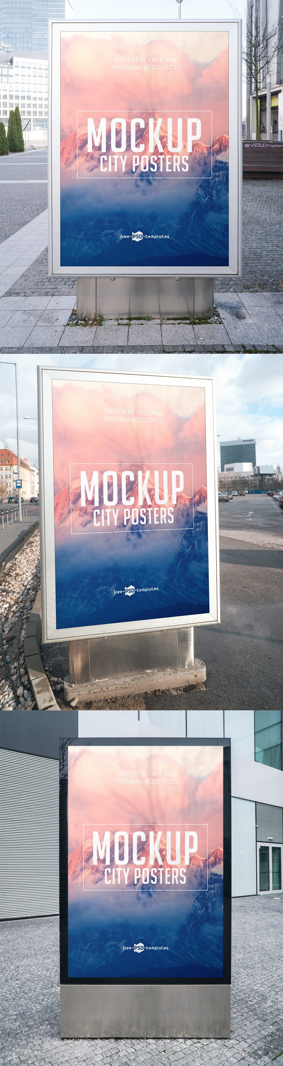 3 Free City Posters Mock-ups in PSD