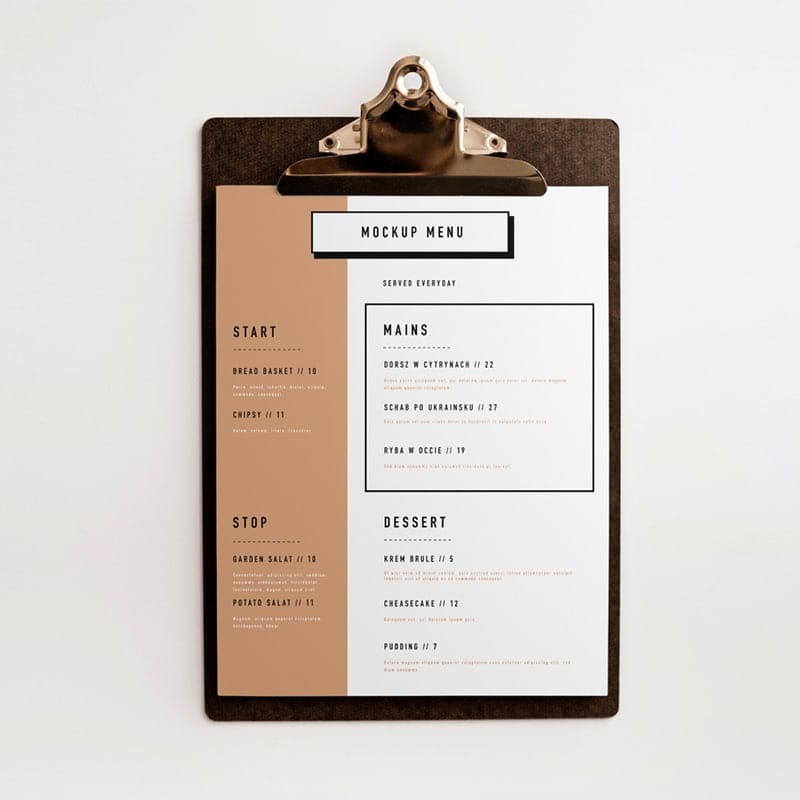 Clipboard Menu Mockup