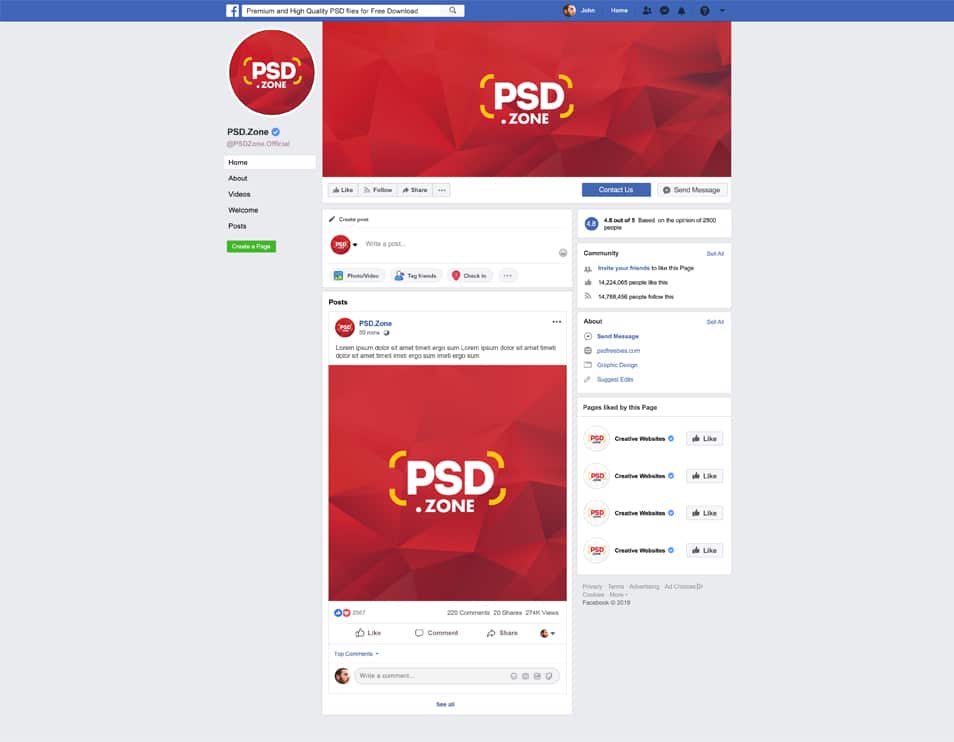 Facebook Page Mockup Template PSD