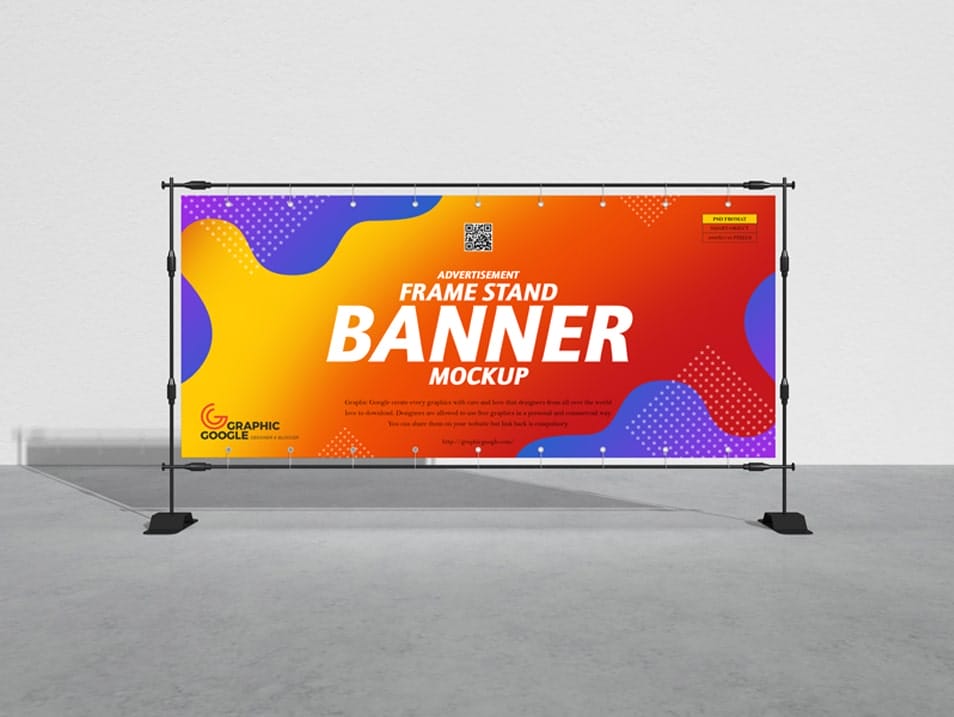 Free Advertisement Frame Stand Banner Mockup