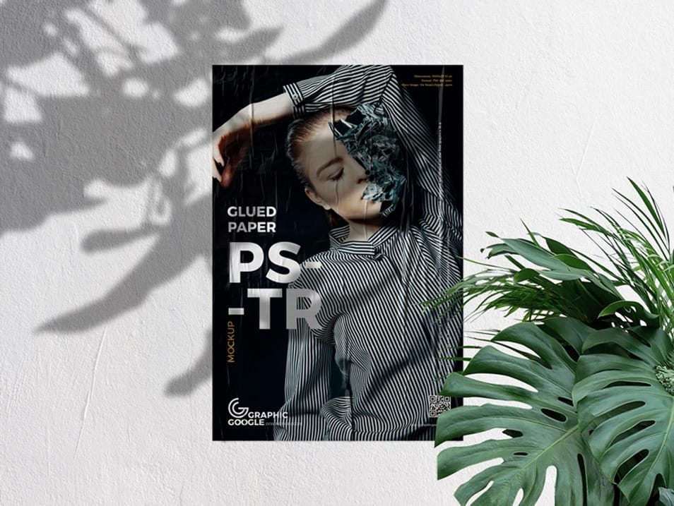 Free Glued Paper on Concrete Wall Poster Mockup
