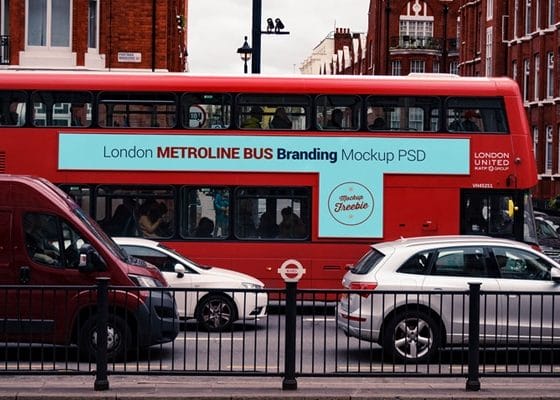 Free London Metroline Vehicle Bus Branding Mockup PSD