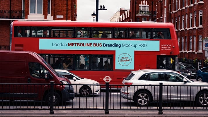 Free London Metroline Vehicle Bus Branding Mockup PSD