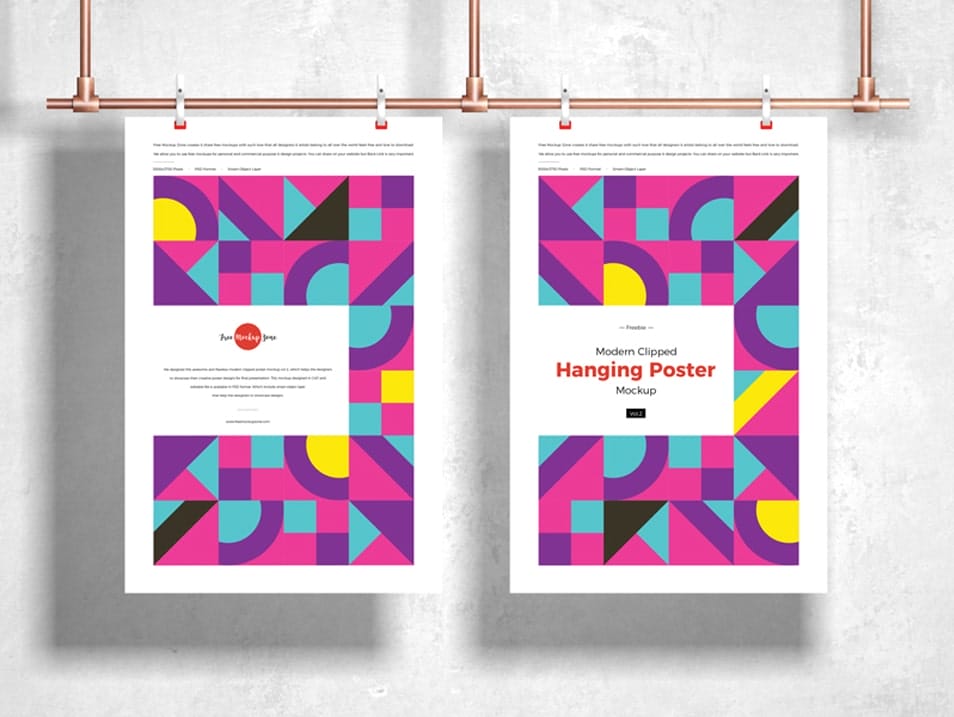 Free Modern Clipped Hanging Poster Mockup
