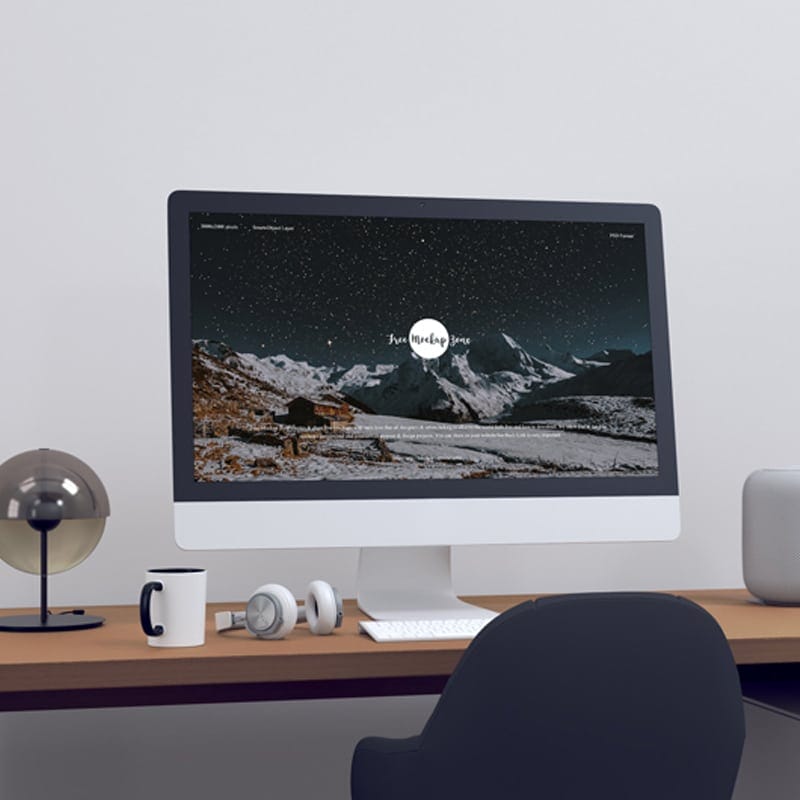 Free Modern Designer Workstation iMac Mockup